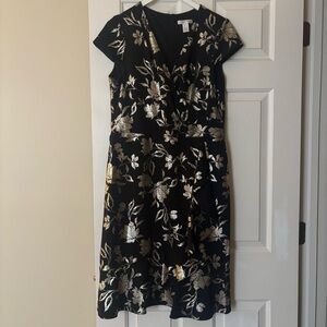 Women’s London times midi formal ruffle gold and black floral dress size 12
